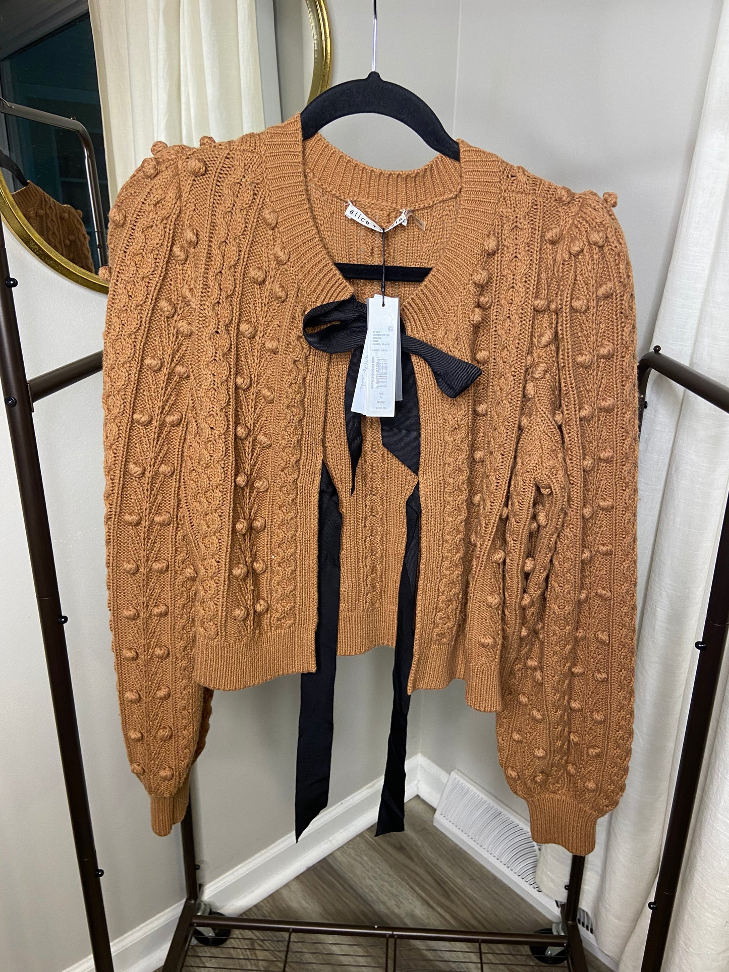 Alice and Olivia Kitty Bow Camel Cardigan size L