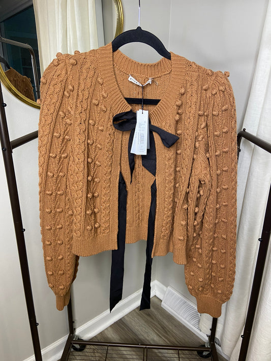 Alice and Olivia Kitty Bow Camel Cardigan size L