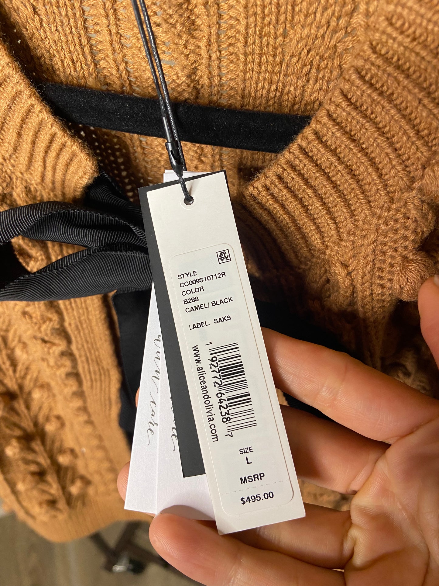 Alice and Olivia Kitty Bow Camel Cardigan size L