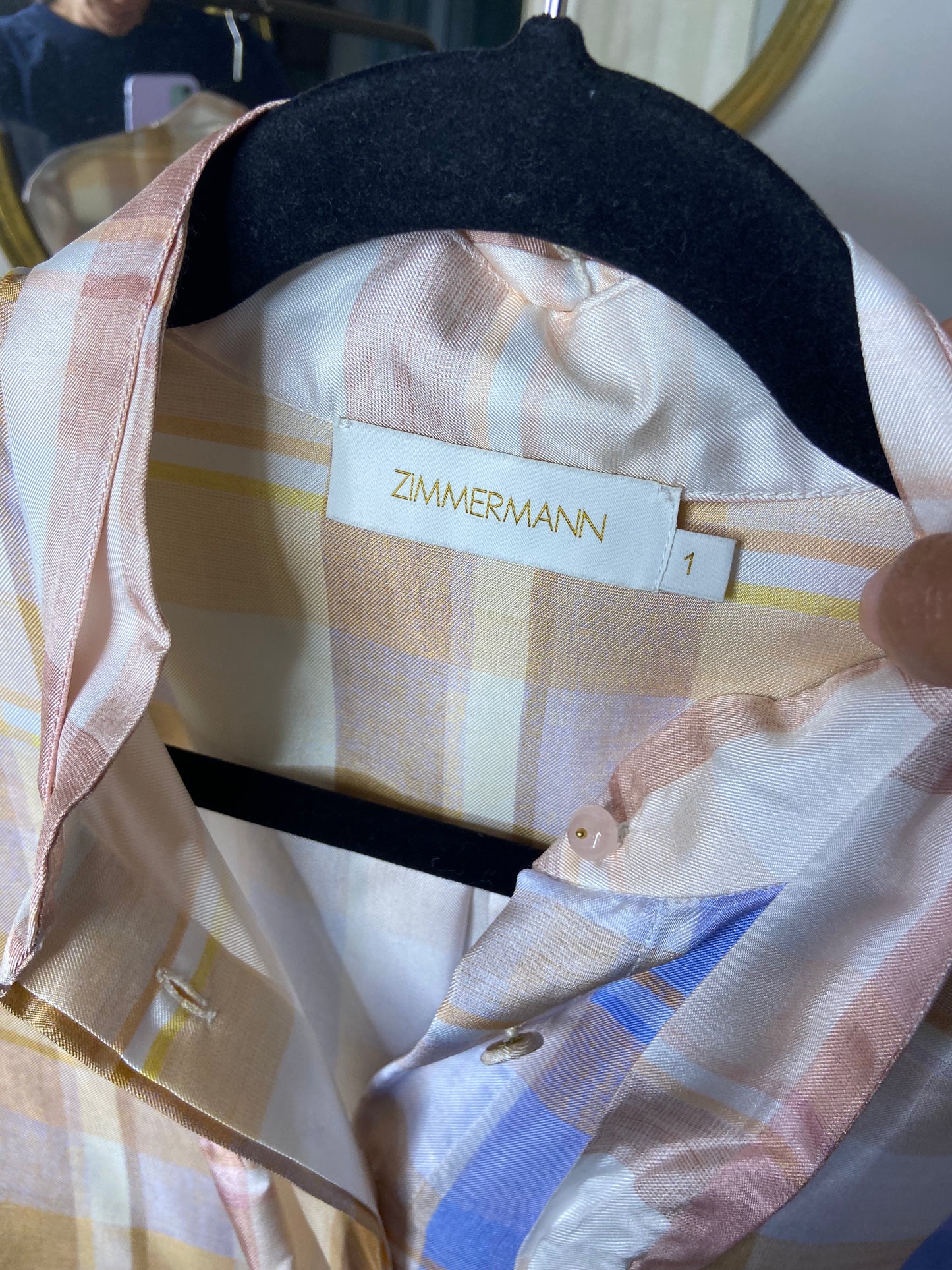 Zimmermann Dancer Ombré Check Tie Neck Silk Shirt size 6