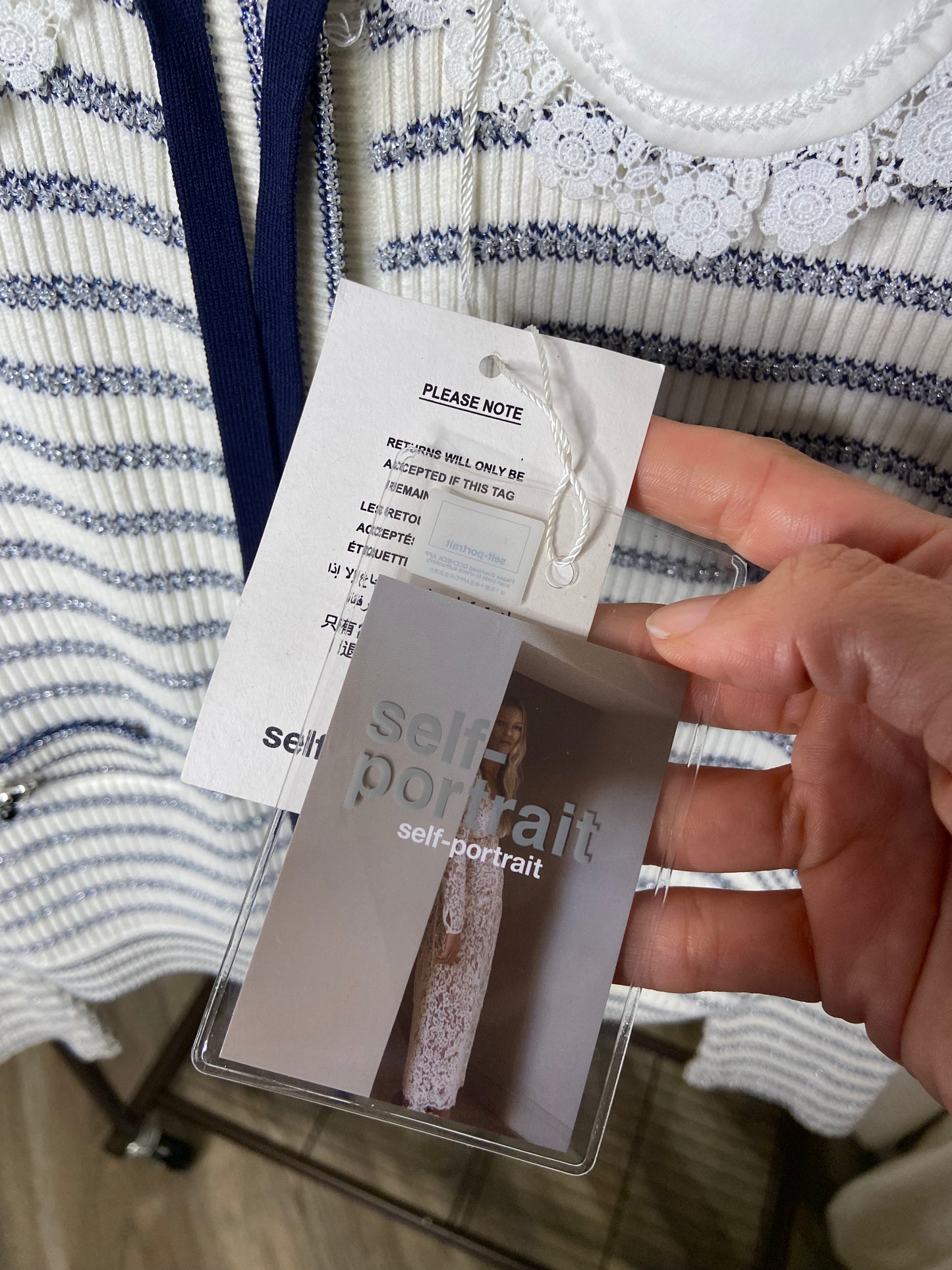 Self Portrait Embellished Striped Metallic Ribbed Cardigan size L