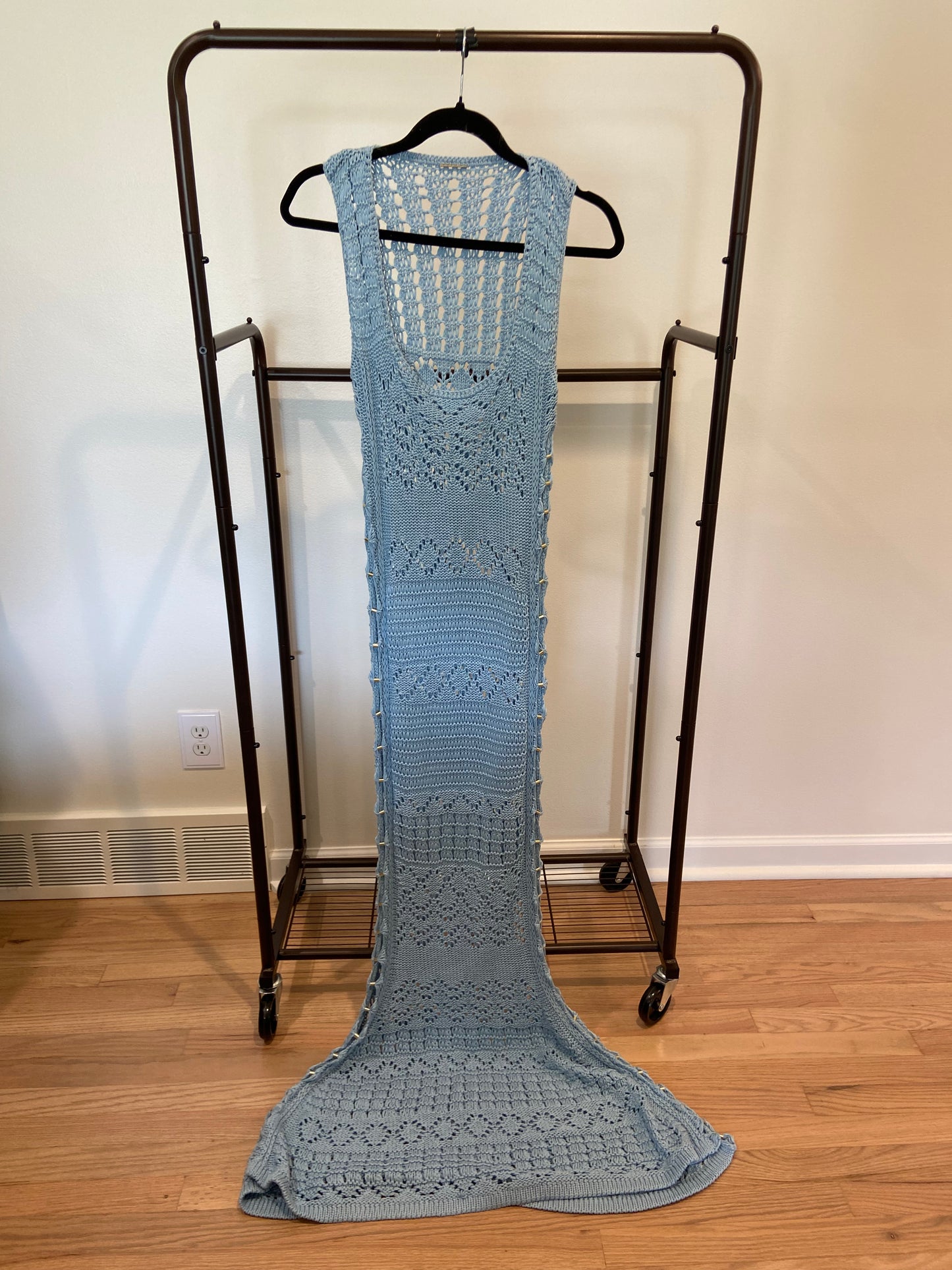 Alexis Karliah Dress Sky Blue Crochet Maxi size L