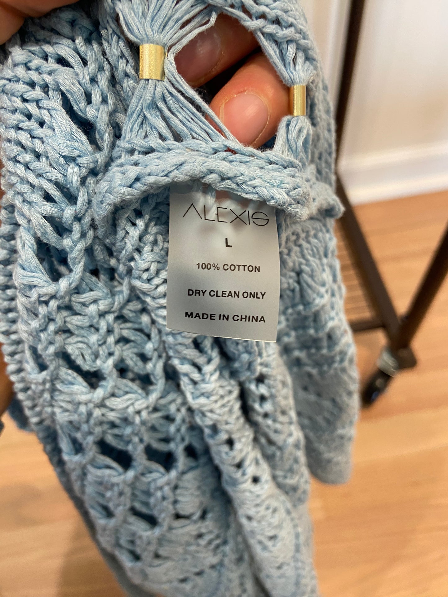 Alexis Karliah Dress Sky Blue Crochet Maxi size L