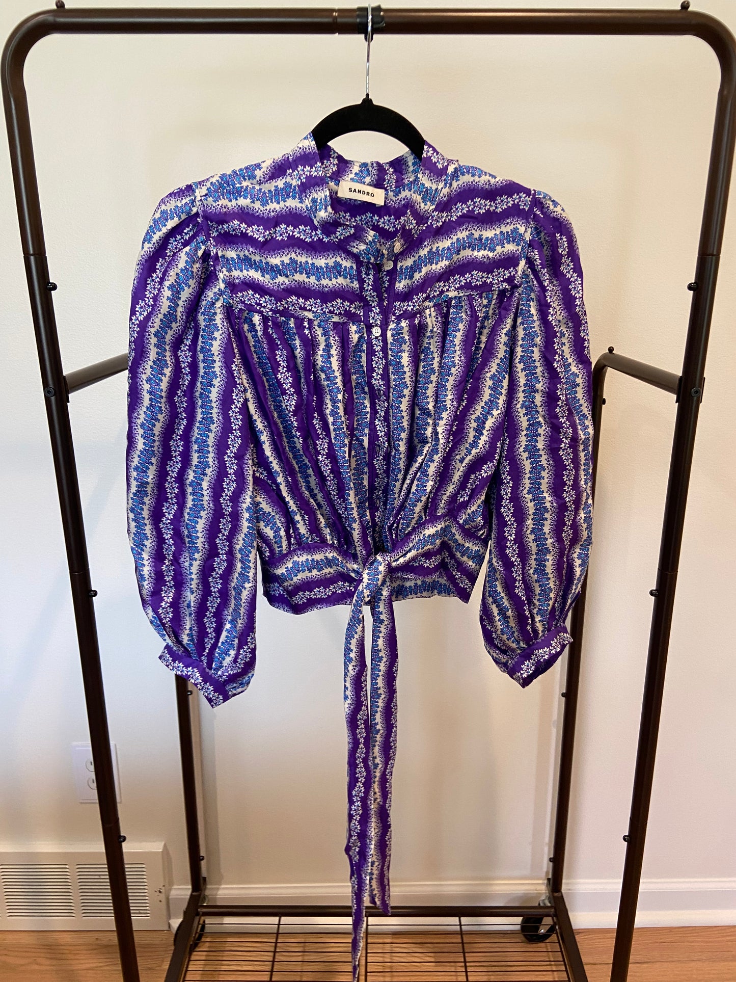 Sandro Peninsula Silk Top and Perona Stripe Pleated Skirt size 38 US 8