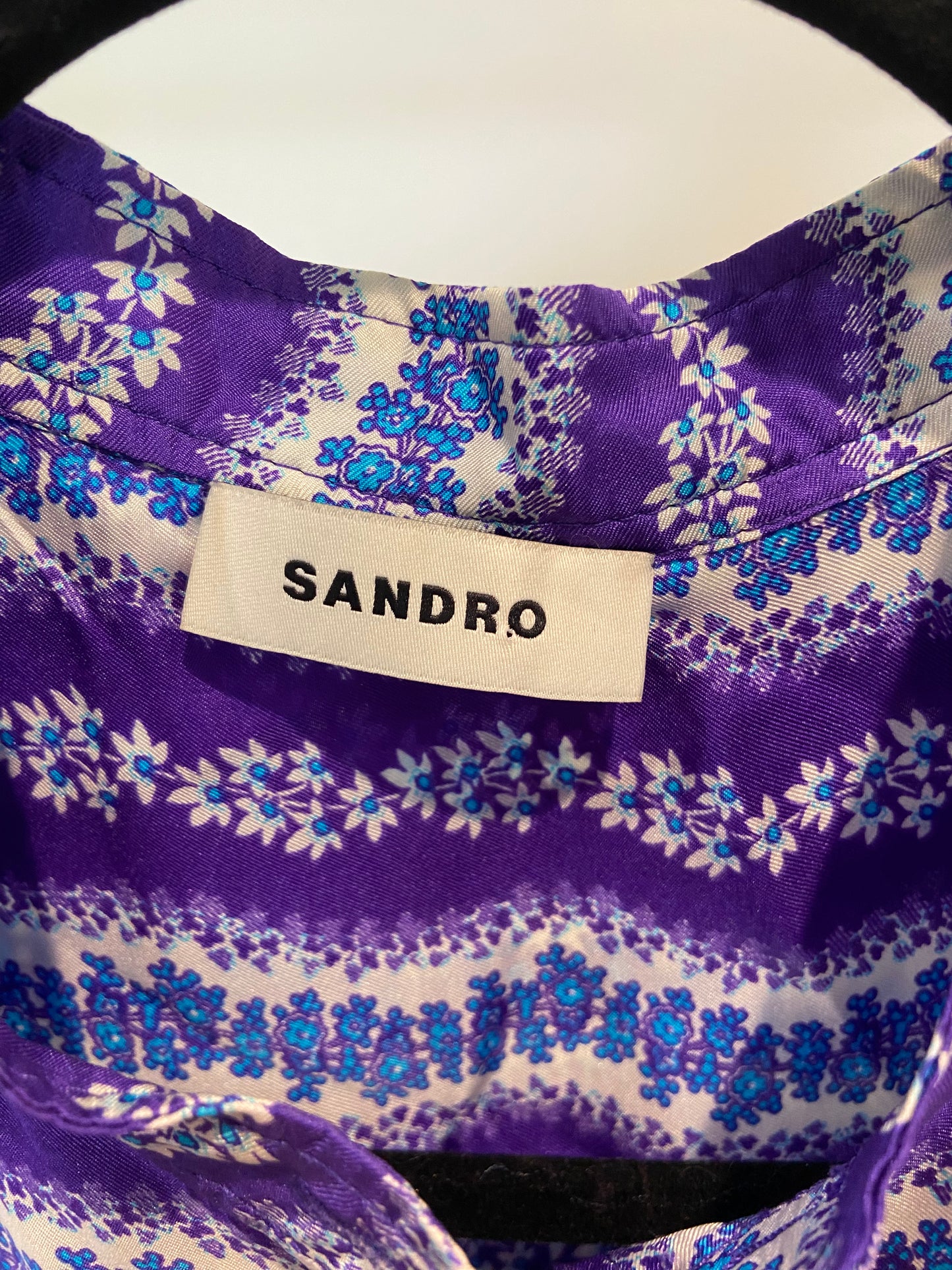 Sandro Peninsula Silk Top and Perona Stripe Pleated Skirt size 38 US 8