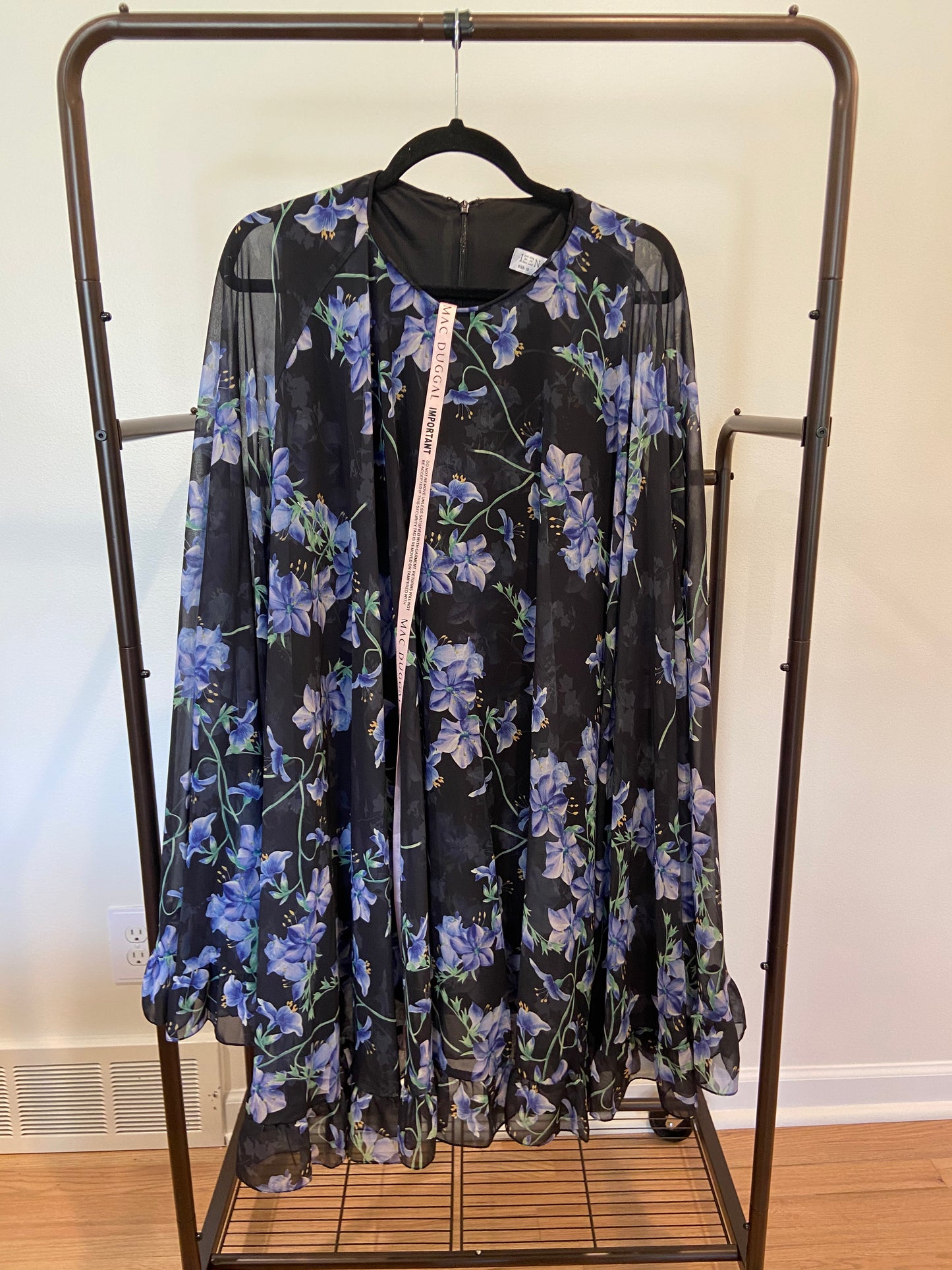 Macduggal Black Multi Floral Ruffle Cape Mini dress size 12