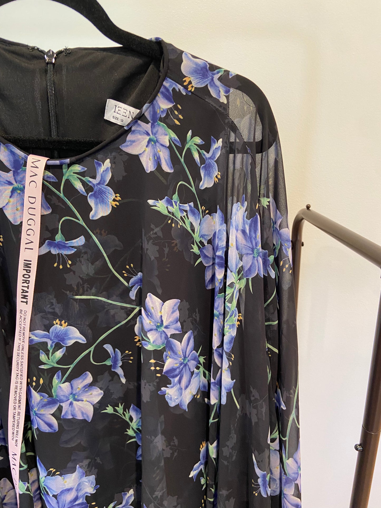 Macduggal Black Multi Floral Ruffle Cape Mini dress size 12
