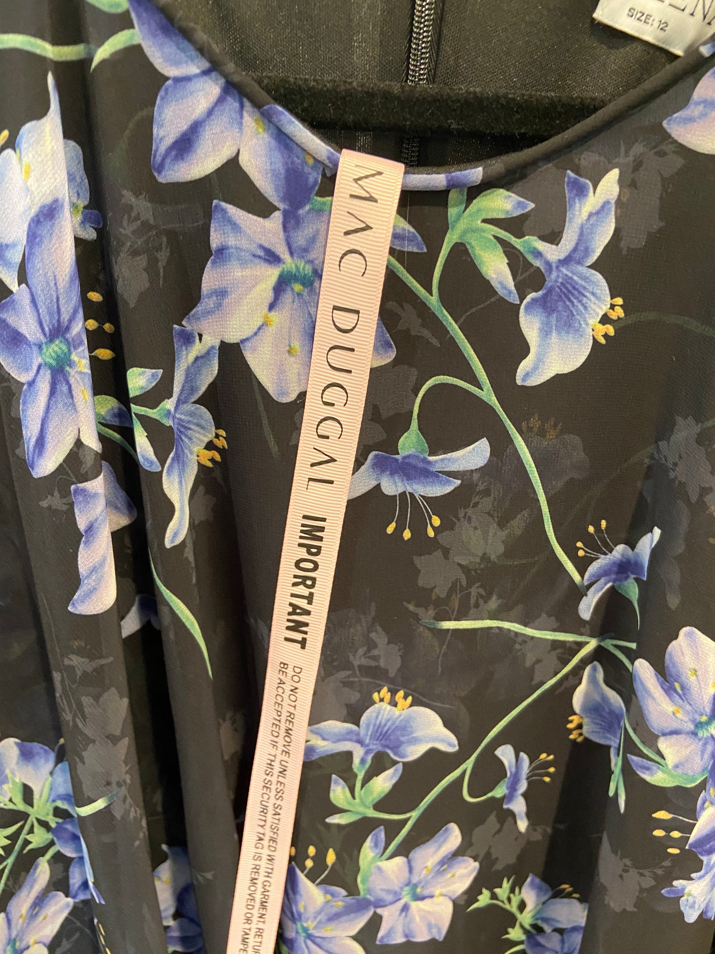 Macduggal Black Multi Floral Ruffle Cape Mini dress size 12