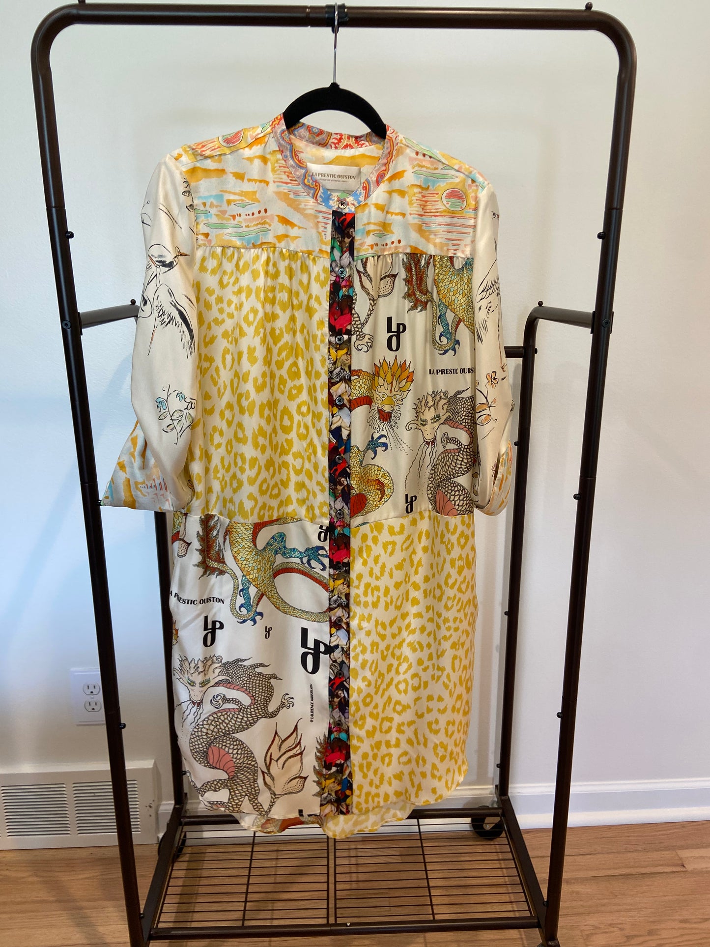 La Prestic Ouiston Open It Mao Collar Blouse Silk Dress size 1 US 6