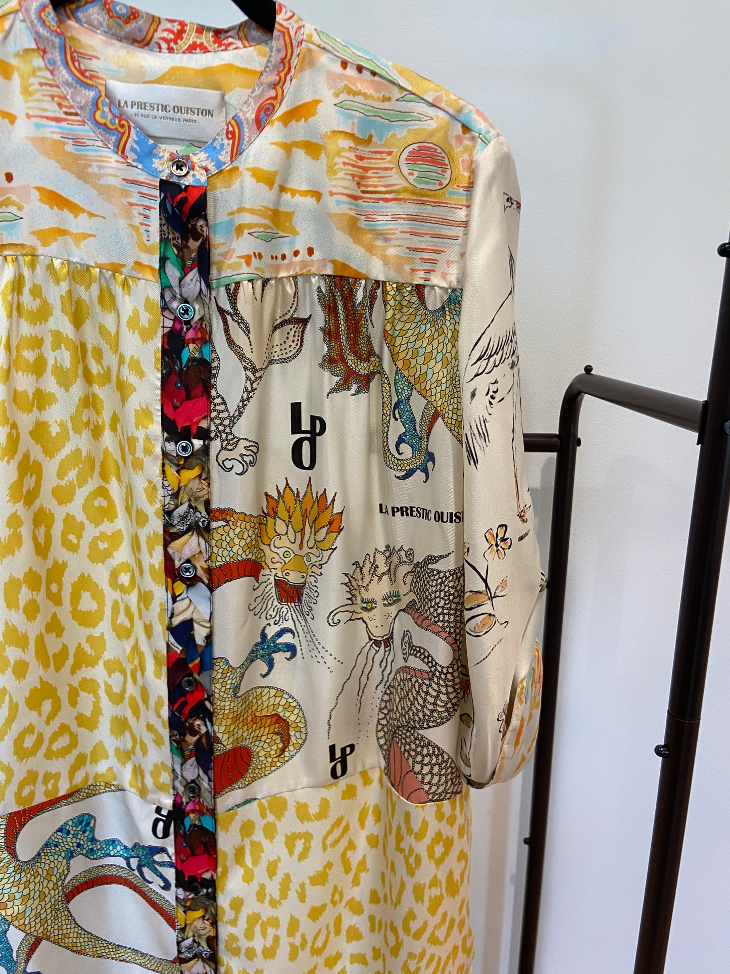 La Prestic Ouiston Open It Mao Collar Blouse Silk Dress size 1 US 6