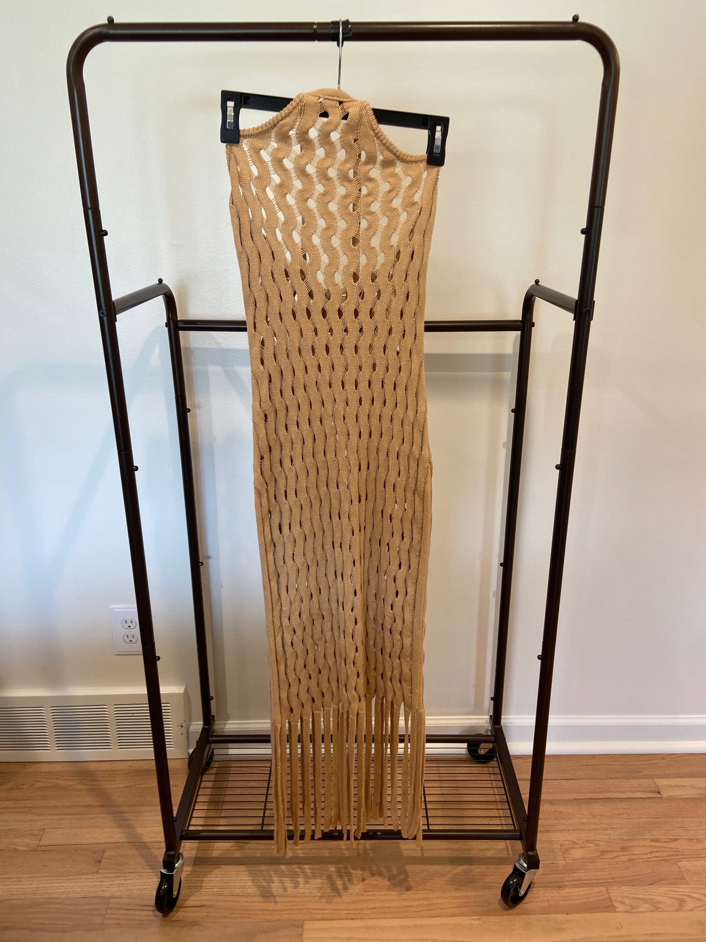 Cult Gaia Rubi Fringed Open Knit Cotton Halterneck Dress Coverup size S
