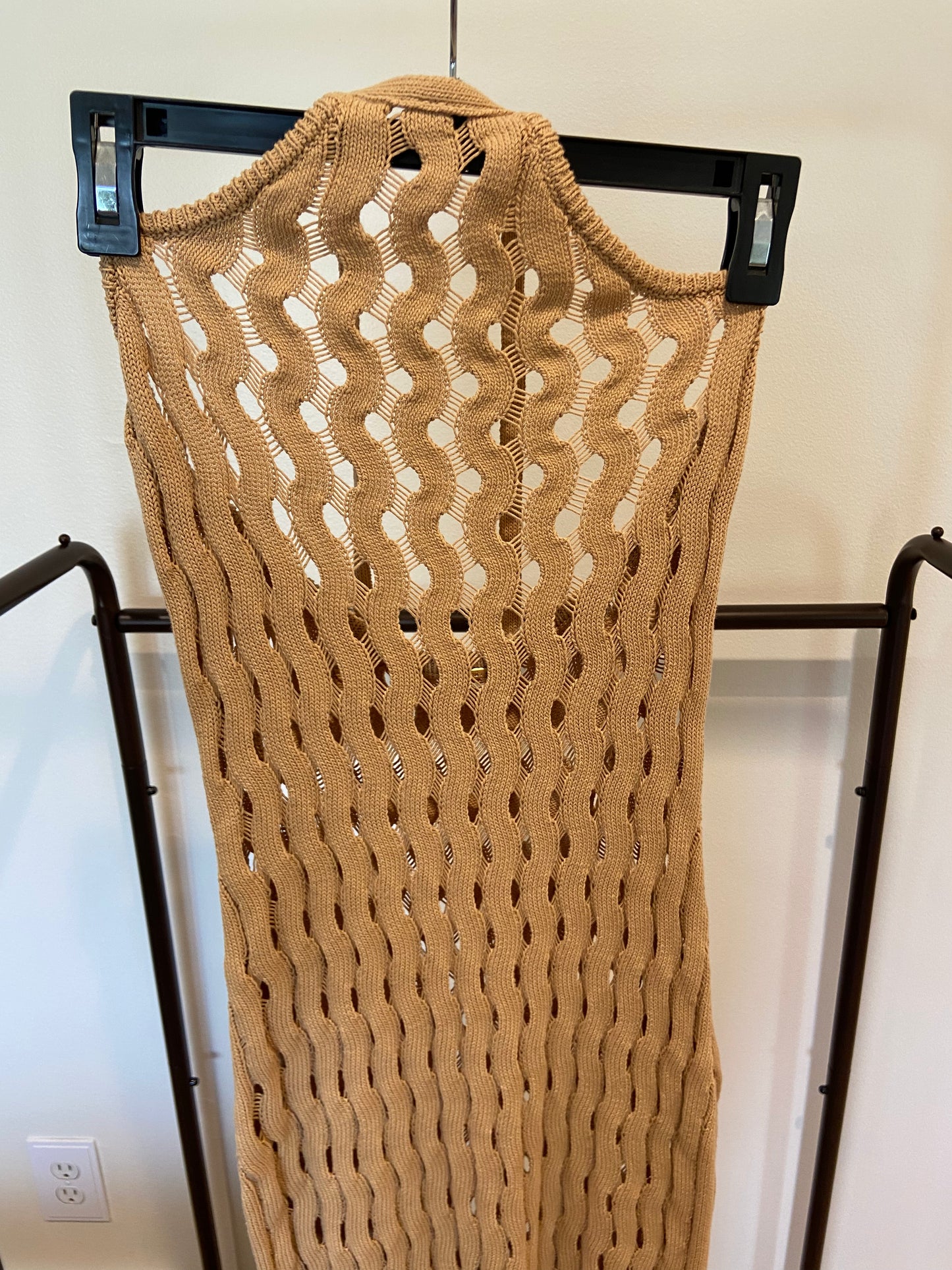 Cult Gaia Rubi Fringed Open Knit Cotton Halterneck Dress Coverup size S