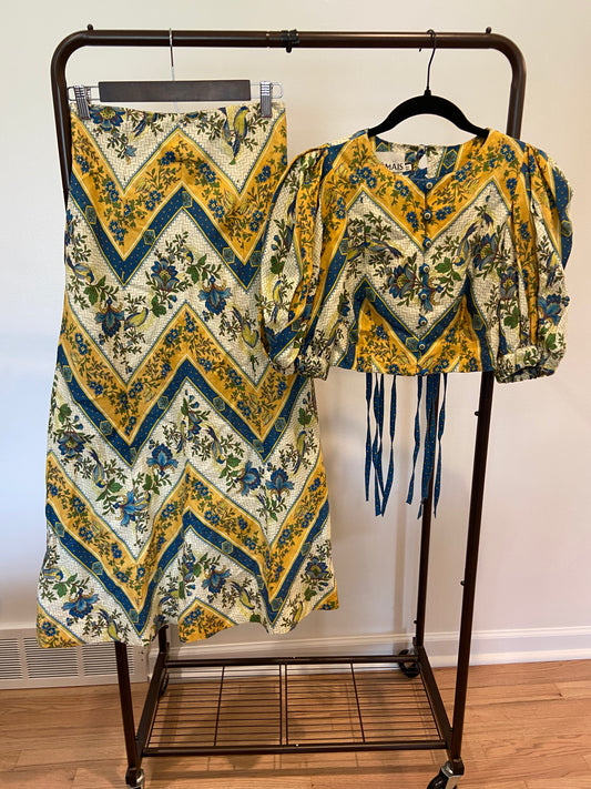Alemais Quinn Puff Sleeve Cropped Top with Quinn Midi Skirt size US 2
