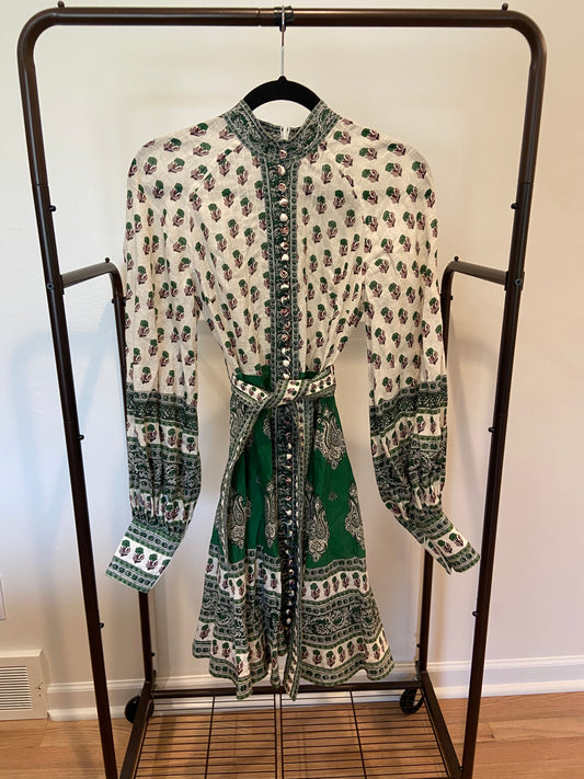 Zimmermann Amari Emerald Buttoned Dress size AU 0 US 4
