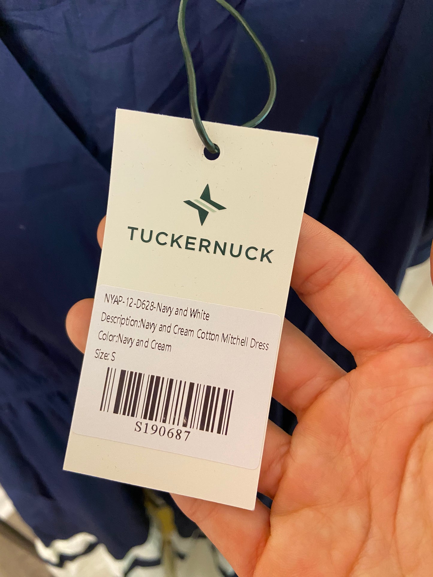 Tuckernuck Navy and Cream Cotton Mitchell Dress size S