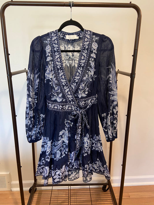 Zimmermann Aliane Floral-Print Cotton Wrap Dress size 0 US 4