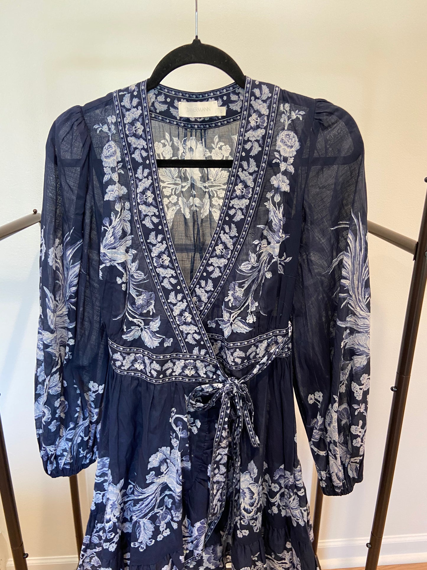 Zimmermann Aliane Floral-Print Cotton Wrap Dress size 0 US 4