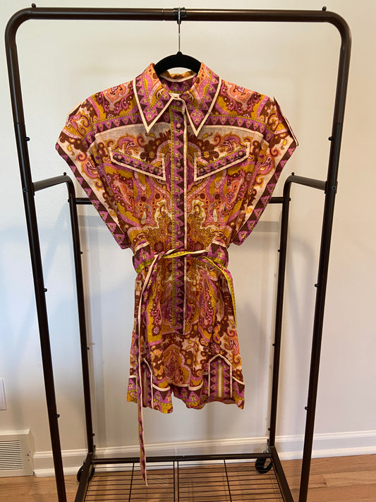 Zimmermann Halcyon printed linen playsuit size 1 US 6