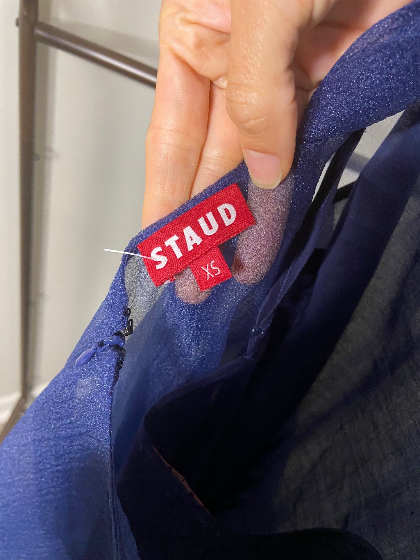 Staud Navy Blue Organza Calluna Dress size XS