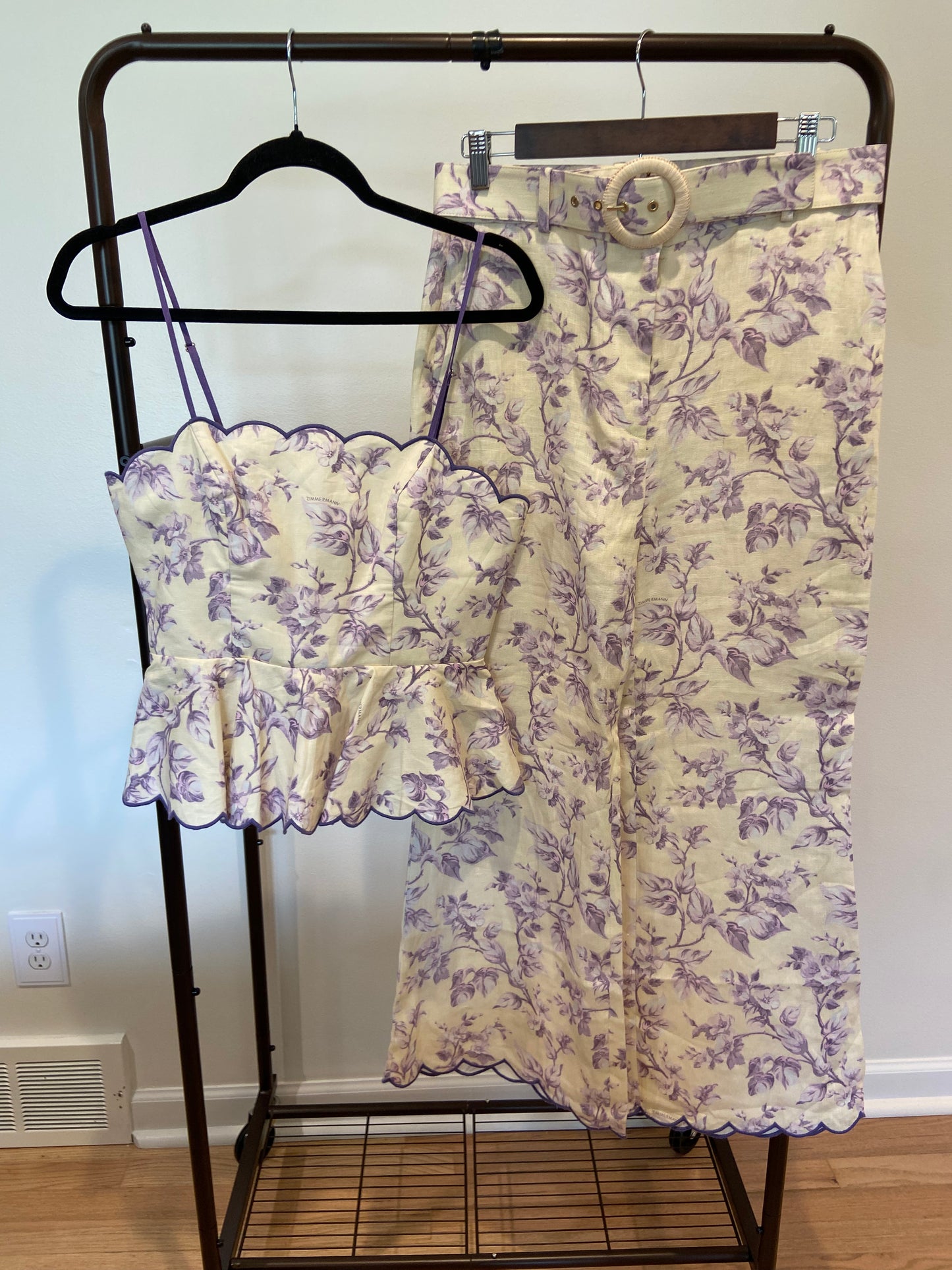 Zimmermann Halliday Floral Linen Peplum Top with Halliday Pants size 2 US 8