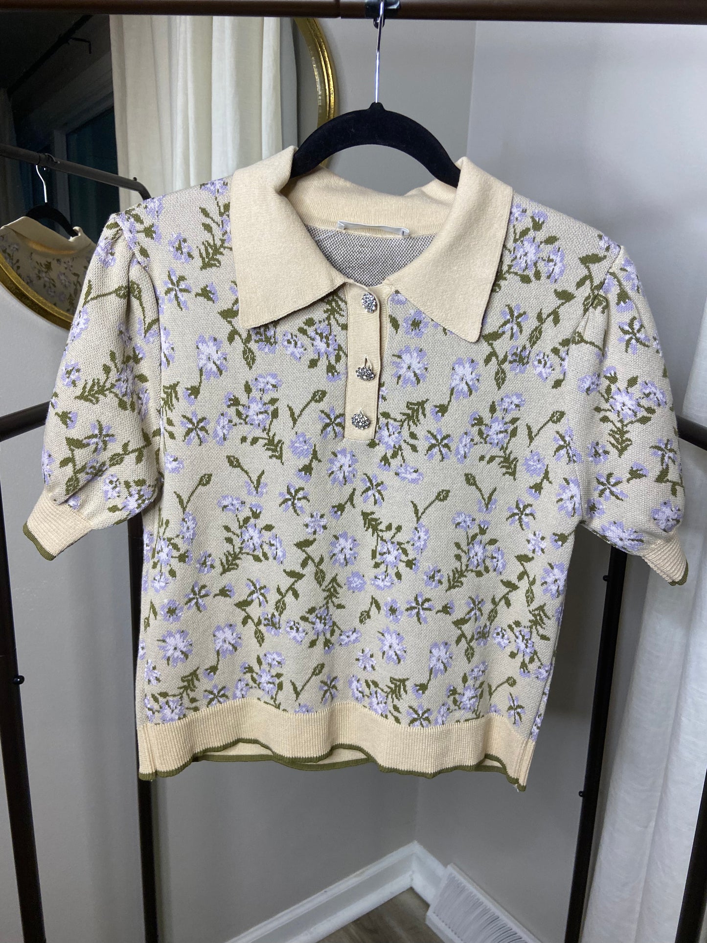 Mango Floral Crop Polo Top size M