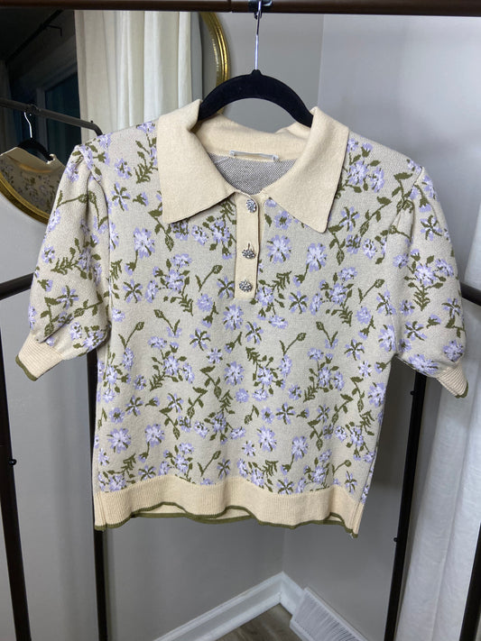 Mango Floral Crop Polo Top size M