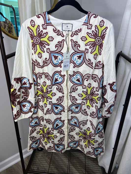 Tuckernuck Citron and Slate Blue Embroidered Long Sleeve Rhoda Tunic Dress size 10