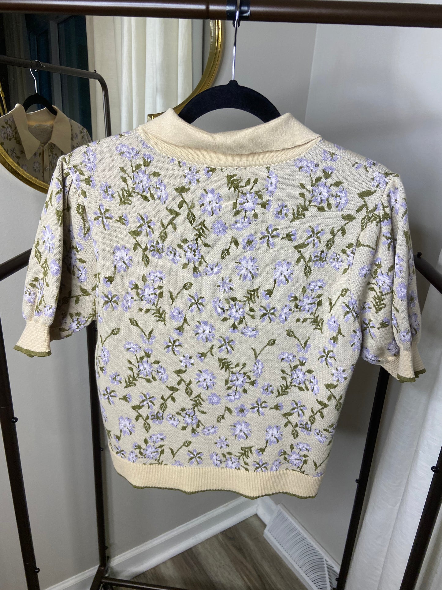 Mango Floral Crop Polo Top size M