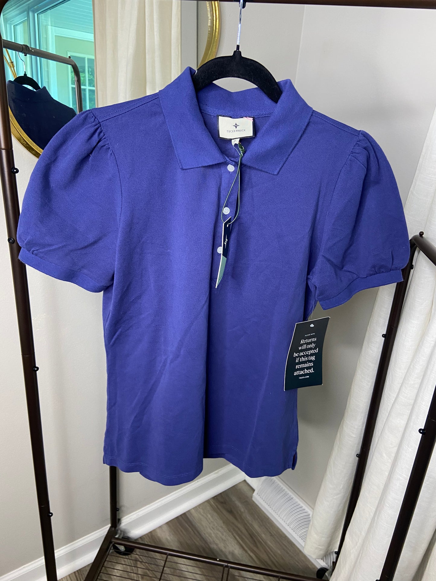 Tuckernuck Navy Pique Puff Sleeve Peggy Polo size M