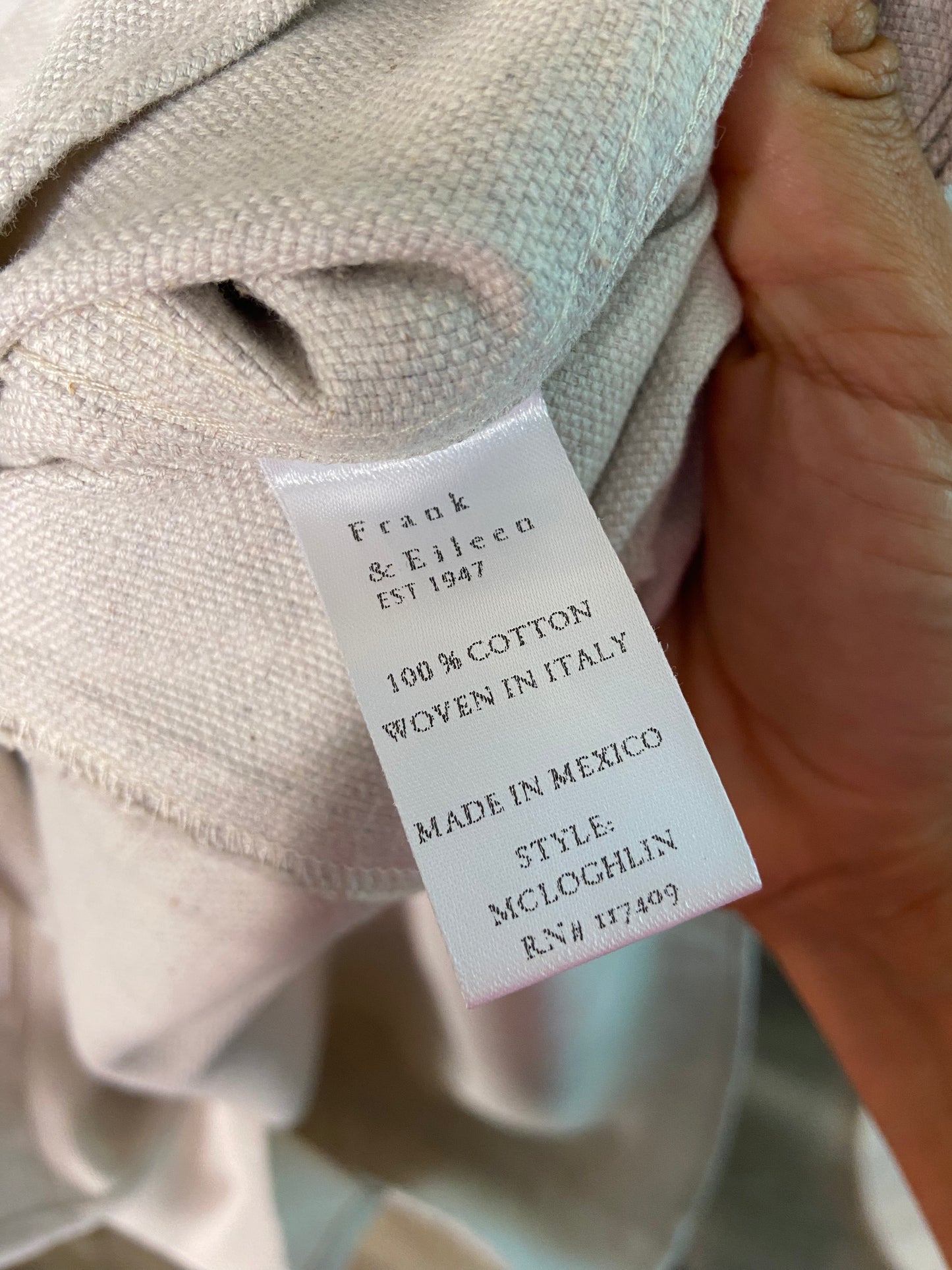 Frank and EileenMcLoghlin Natural, Italian Brushed Canvas size M/L