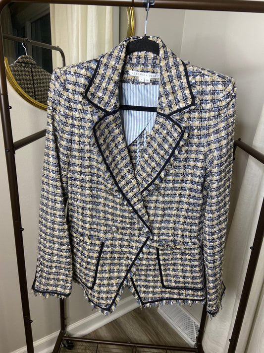 Veronica Beard Theron Houndstooth Blazer In Blue Multi size 6