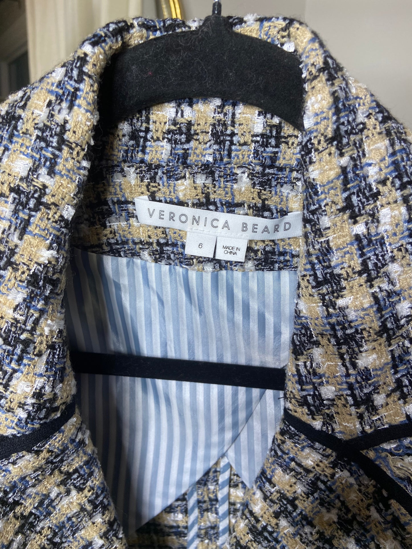 Veronica Beard Theron Houndstooth Blazer In Blue Multi size 6
