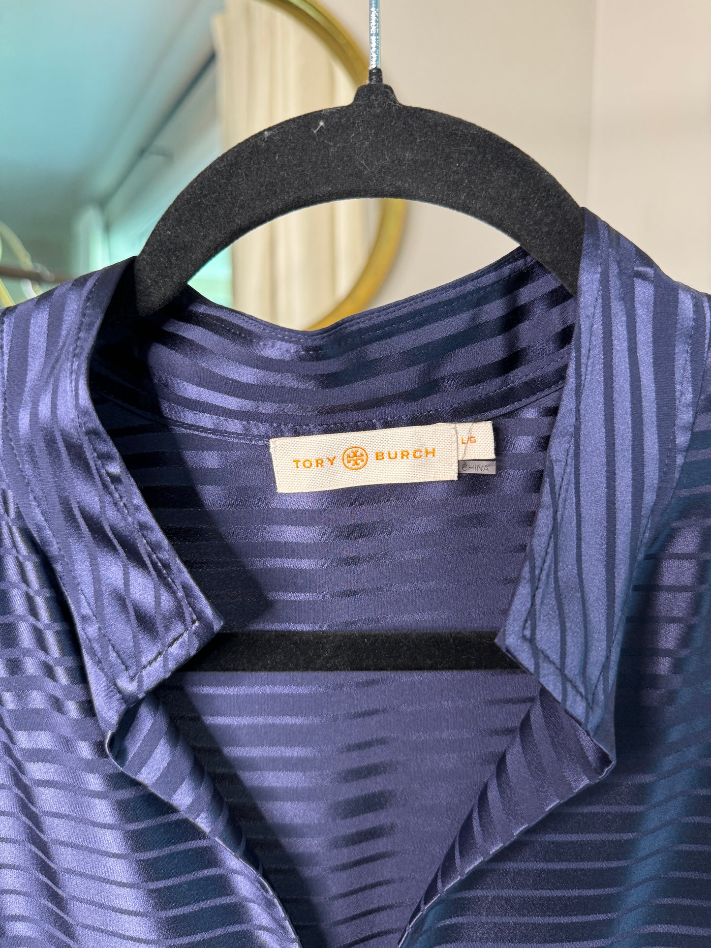 Tory Burch Stripe Long Sleeve Drawstring Silk Maxi Dress size L