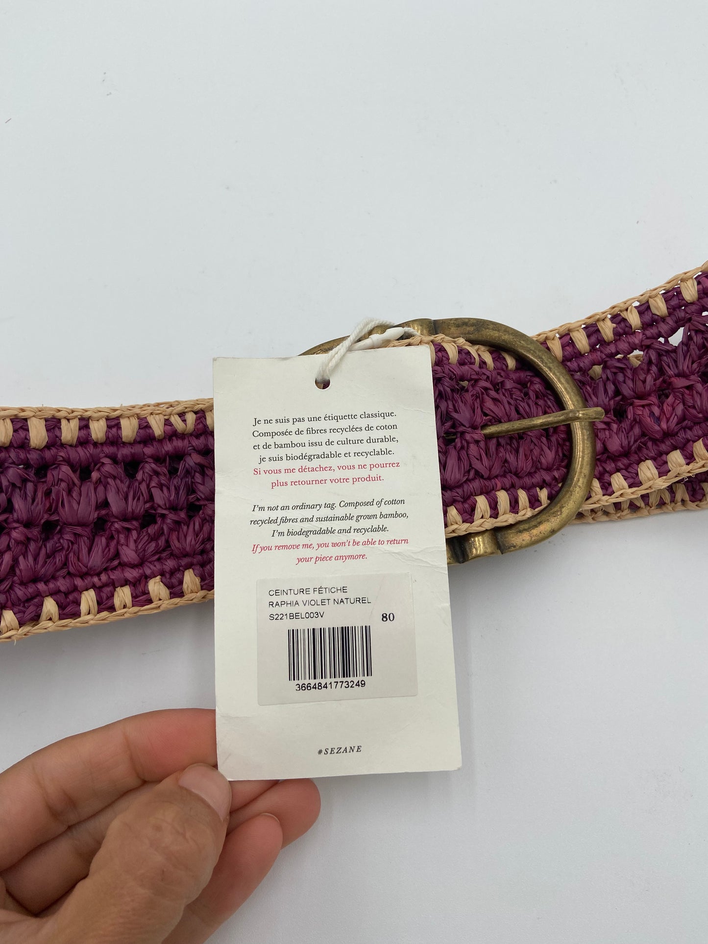 Sezane Fetiche Raffia Belt Violet size 80