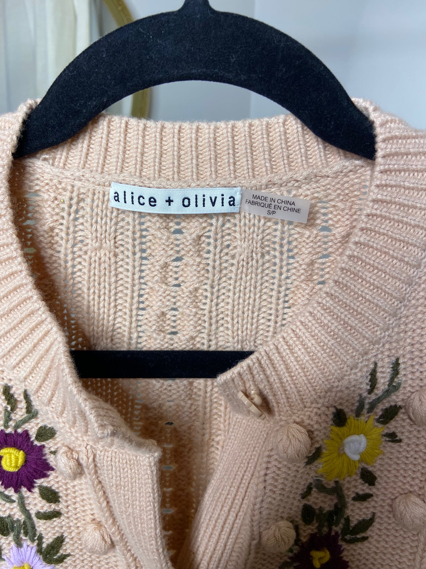 Alice and Olivia Embroidered Kitty Puff Sleeve Cardigan size S
