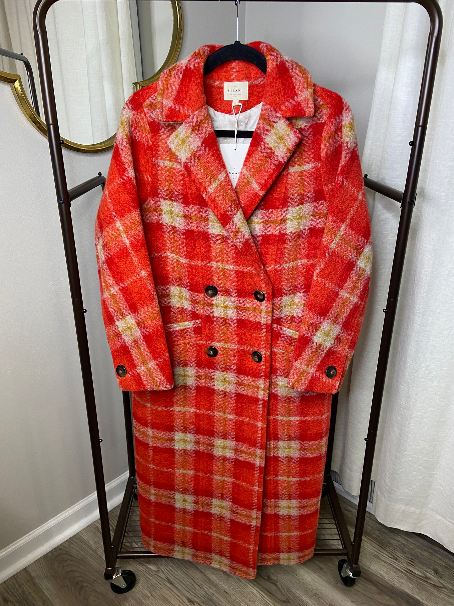 Sezane Viktor Coat Red Check size US 4