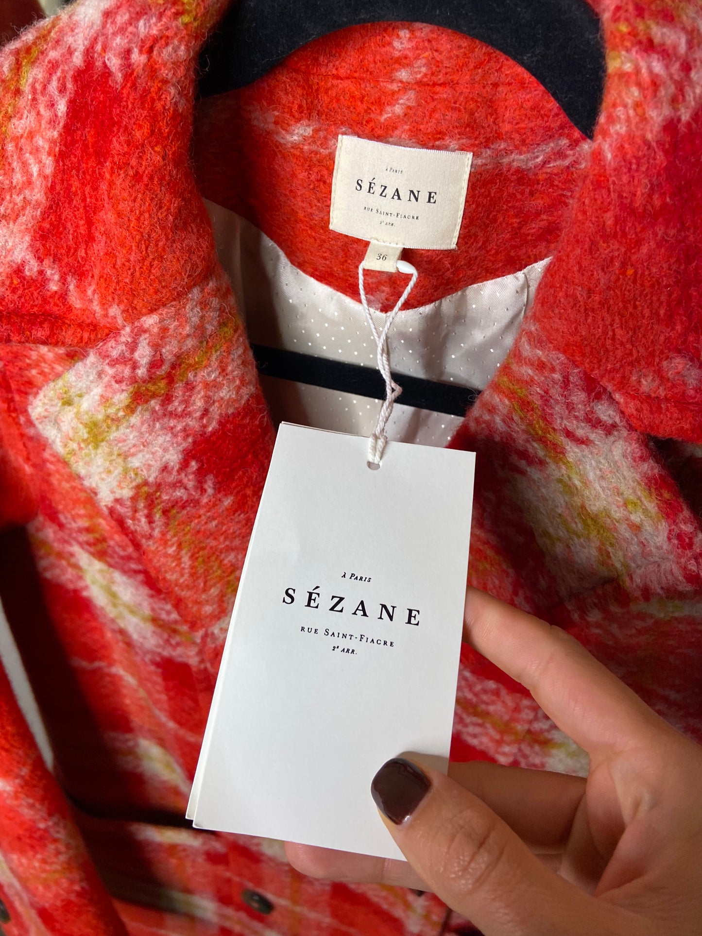 Sezane Viktor Coat Red Check size US 4