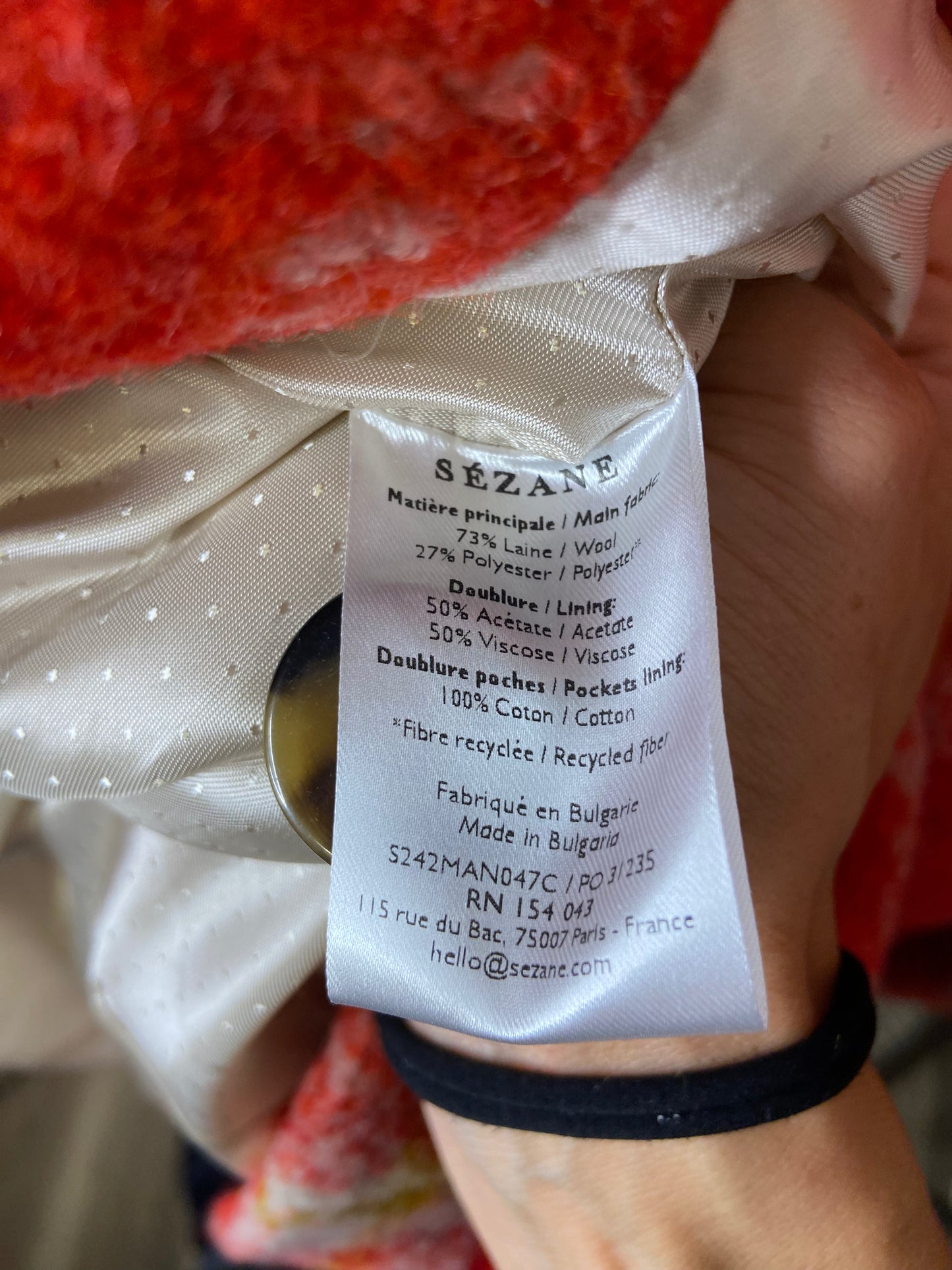 Sezane Viktor Coat Red Check size US 4