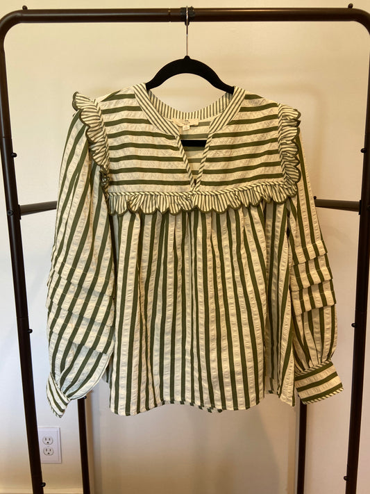 Entro Striped Babydoll Top Ruffle size S