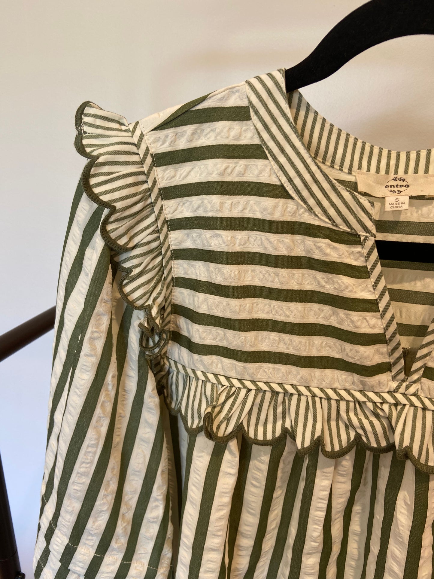 Entro Striped Babydoll Top Ruffle size S
