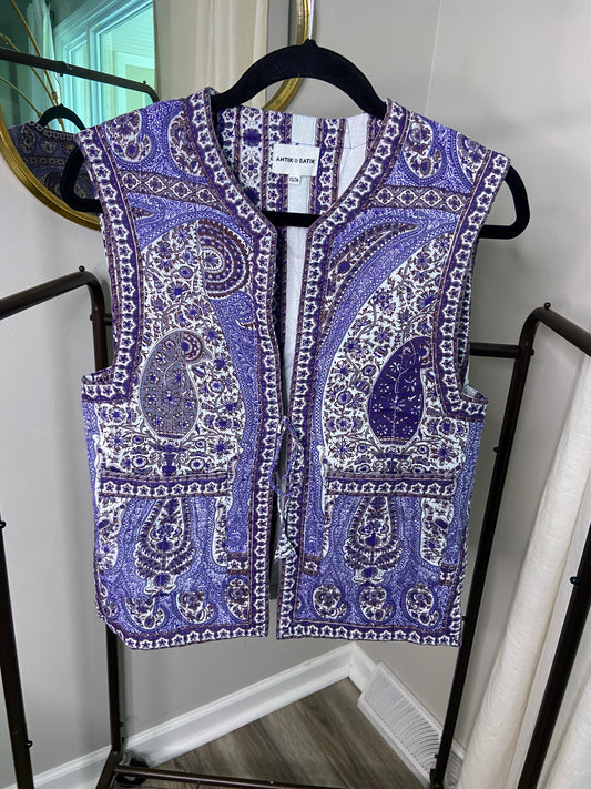 Antik Batik Tajar Cotton Voile Quilted Sleeveless Jacket Vest size XS