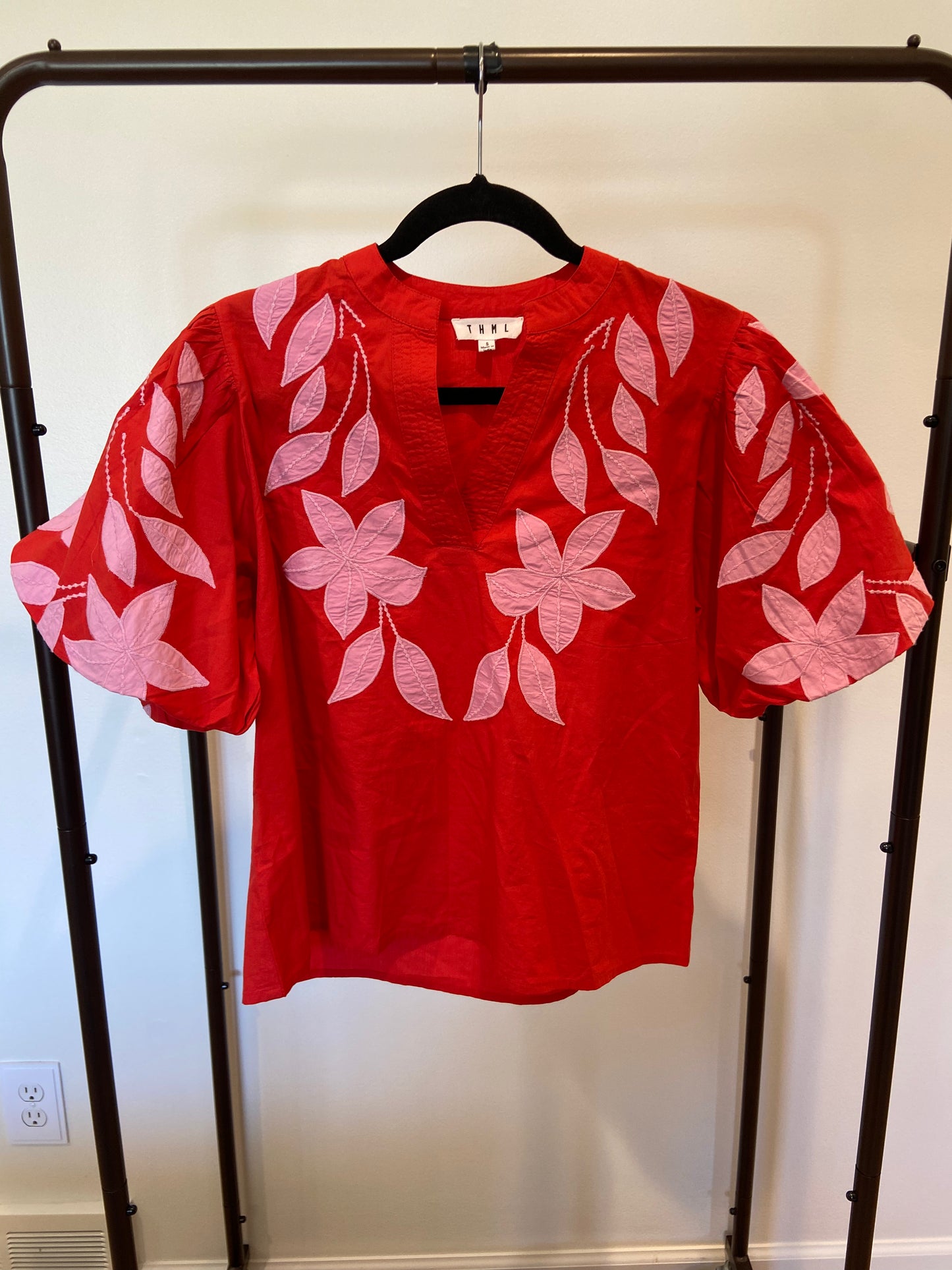 THML Red and Pink Embroidered Poplin Top size S