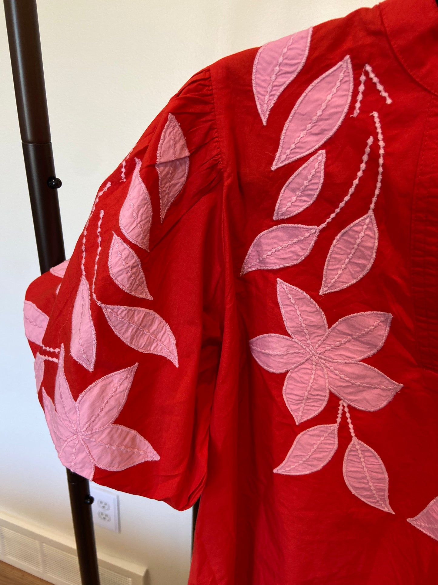 THML Red and Pink Embroidered Poplin Top size S