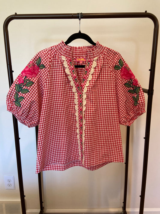 THML Gingham Detail Sleeve Top size S