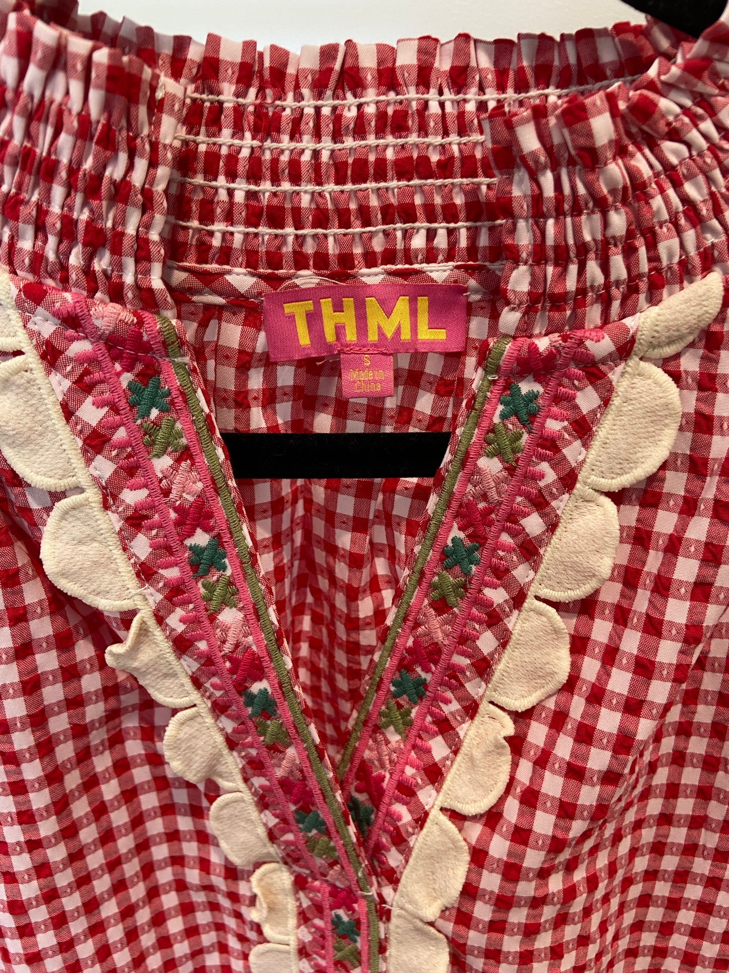 THML Gingham Detail Sleeve Top size S