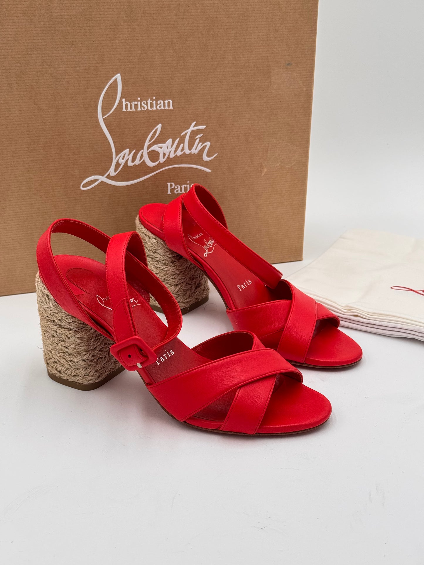 Christian Louboutin Nappa Summer Mariza 85 Espadrille Sandals Shoes size 36