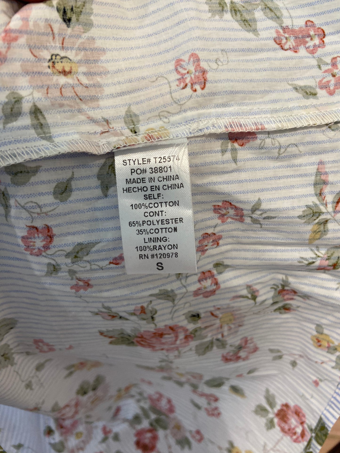 Entro Blue Piff Ruffled Short Sleeve Floral Top size S
