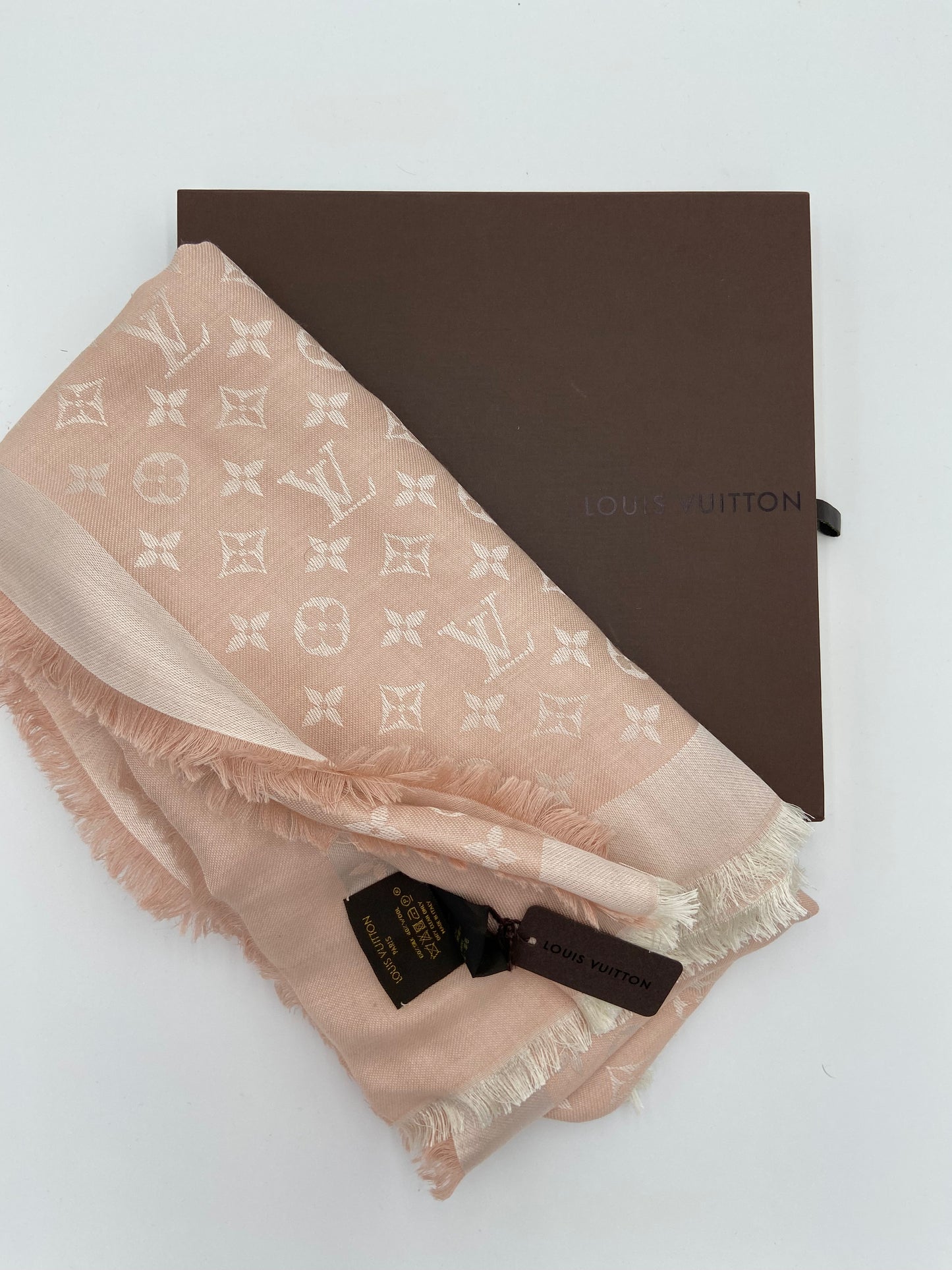 Louis Vuitton Silk Wool Monogram Shawl Denim Rose