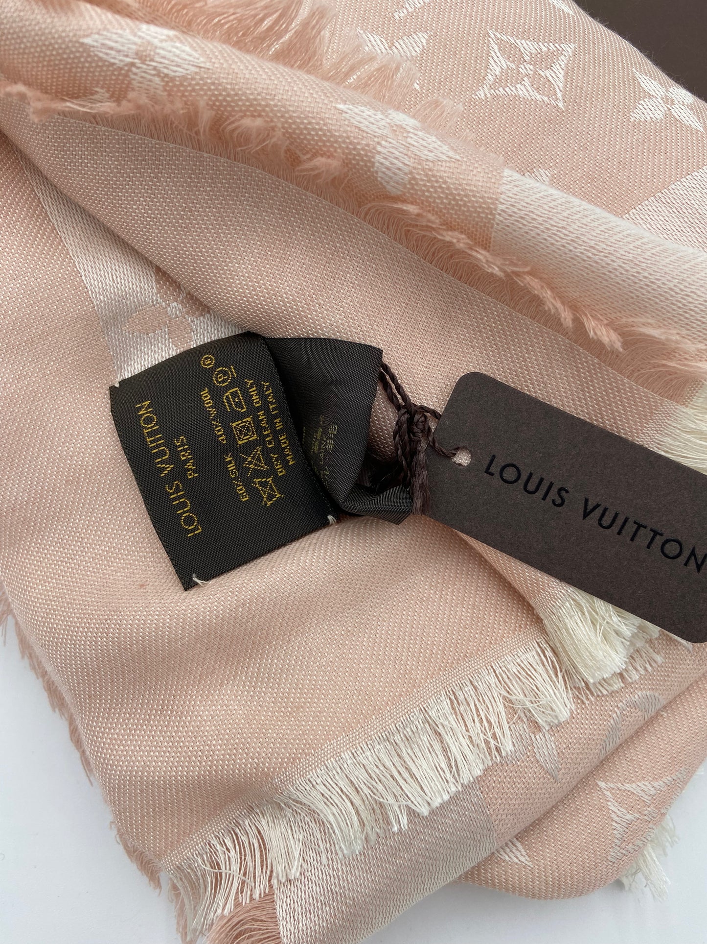 Louis Vuitton Silk Wool Monogram Shawl Denim Rose