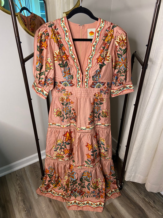 Farm Rio Pink Garden Delight Short Sleeve Maxi Dress size M